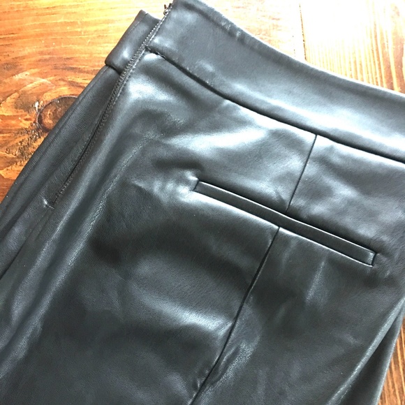 Ann Taylor Black Faux Leather Pants w/side Zip - Picture 6 of 7